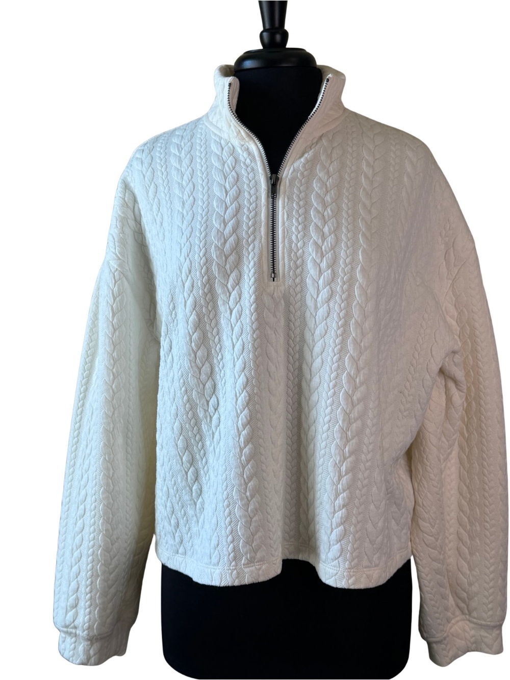 SANCTUARY Cable-Knit Half-Zip Sweatshirt Size XL Cream
